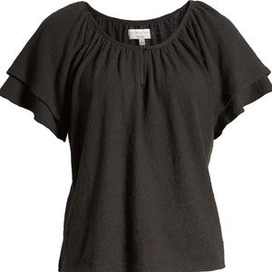 Madewell Texture & Thread Tiered Sleeve Top in Black 3XL